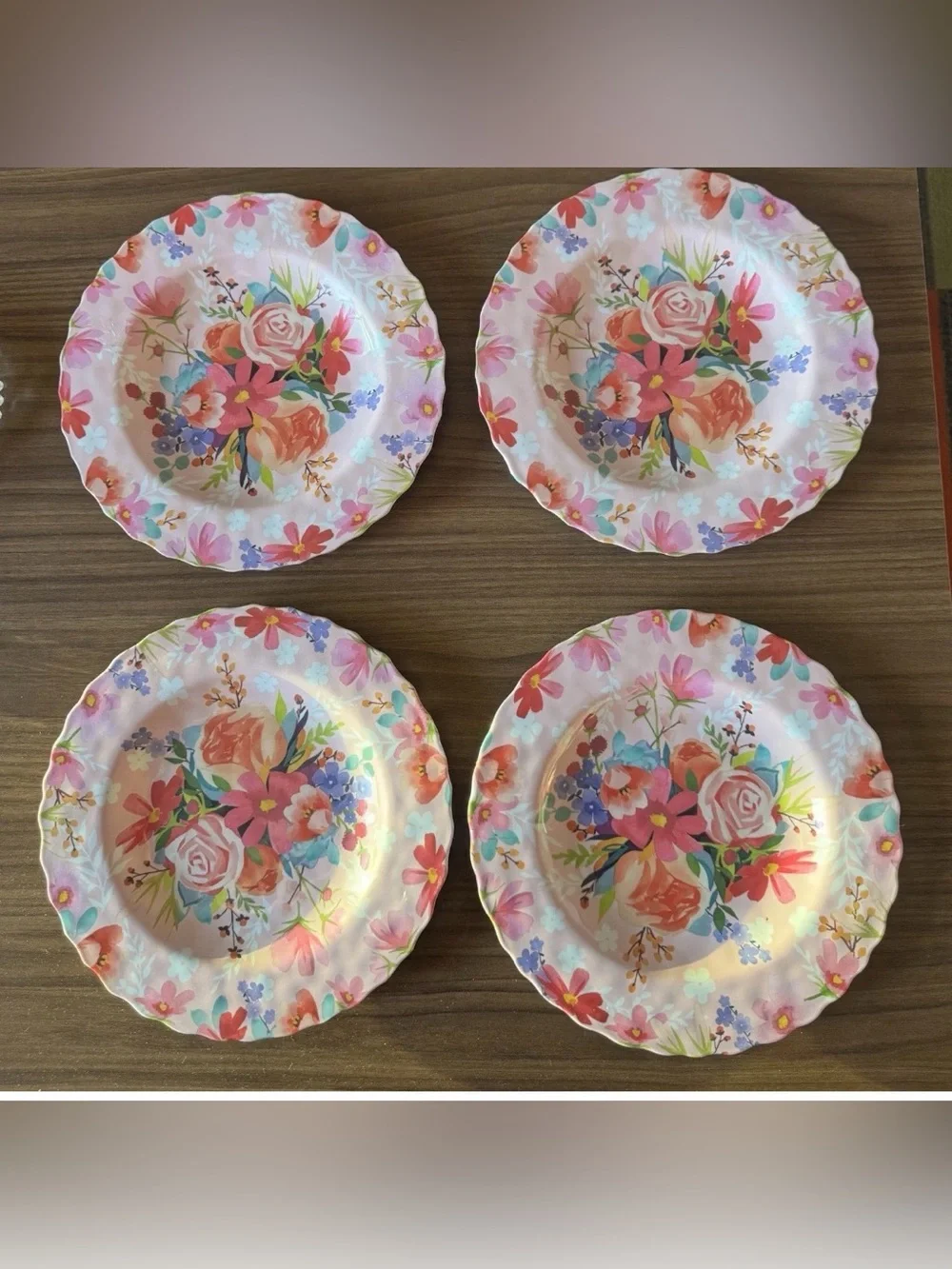 Punch Studio FLORAL  4 Dinner Plates Melmac Melamine Picnic